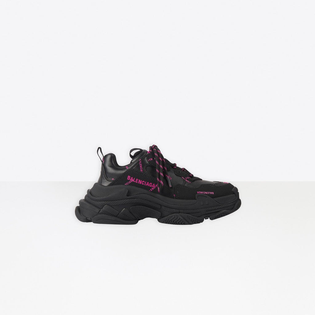 Balenciaga Paris Triple S Allover Logo   Black and Pink (W)