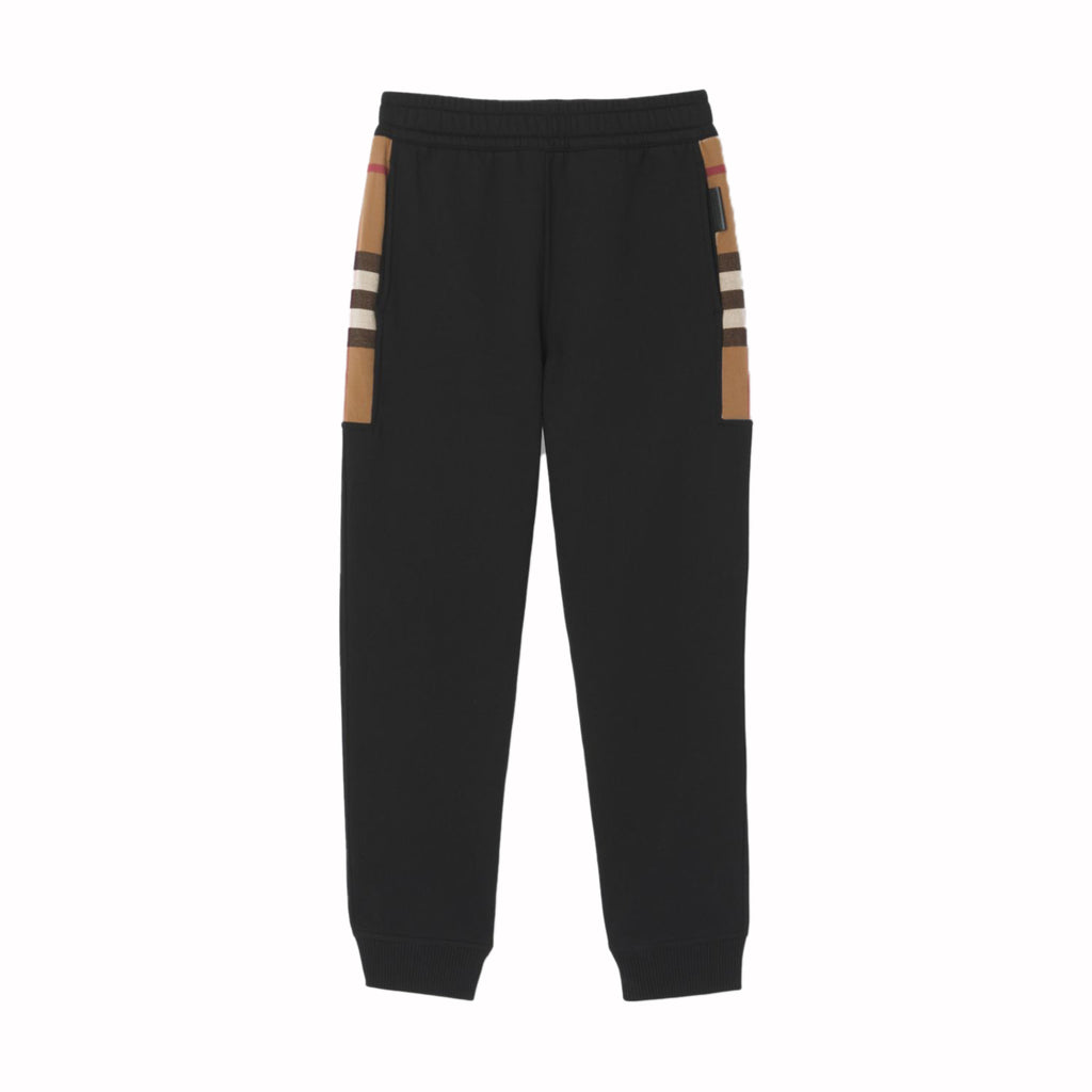 Burberry Check Panel Cotton Blend Jogging Pants
