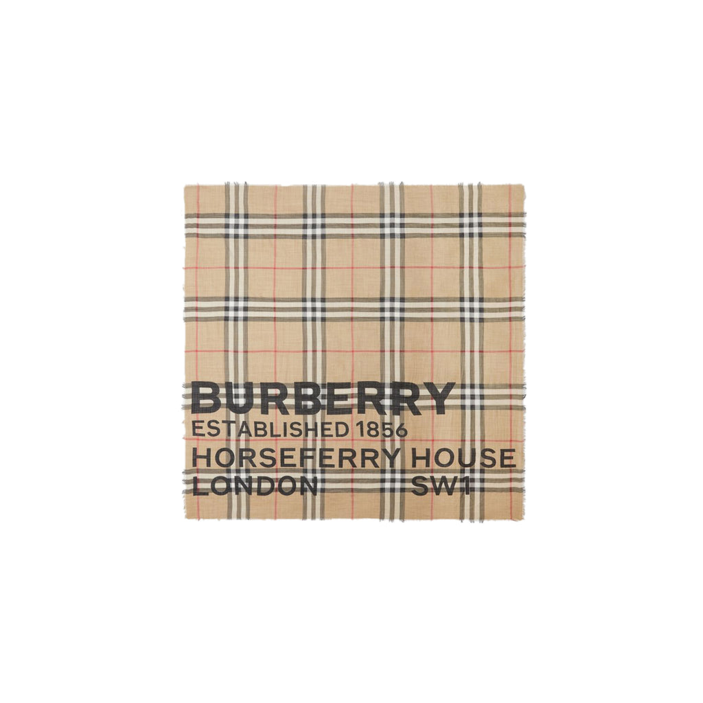 Burberry Horseferry Print Check Wool Silk Large Square Scarf