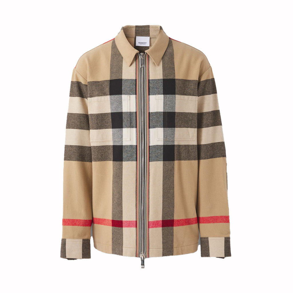 Burberry Check Wool Cotton Zip-front Shirt