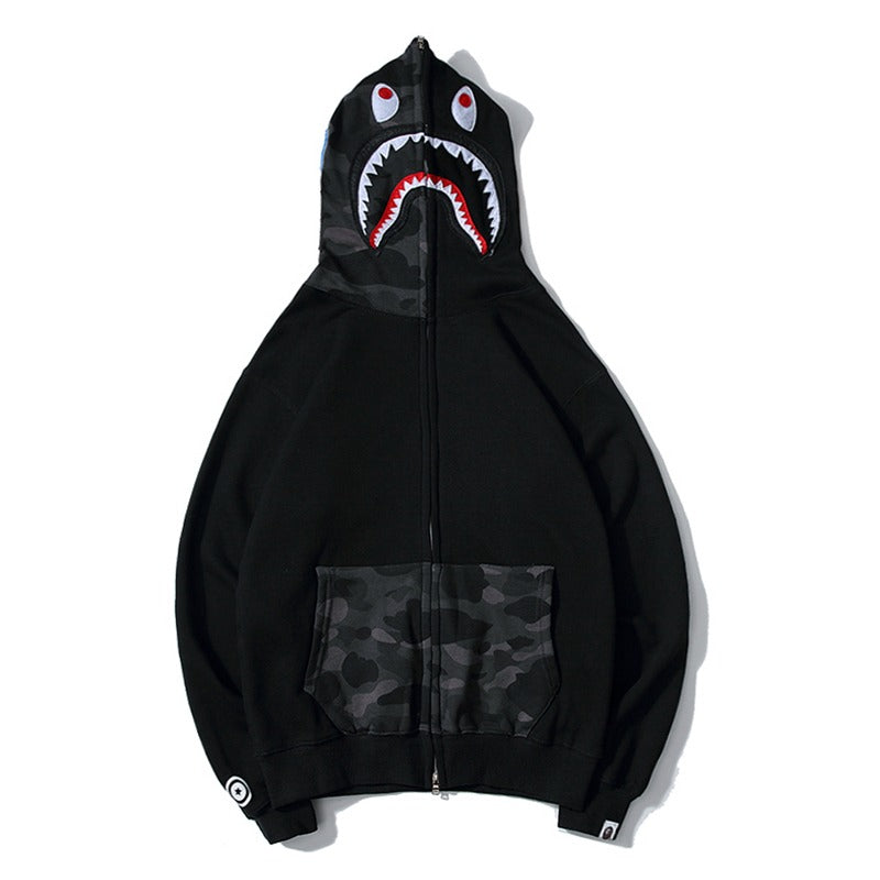 Bape Shark Zipper Black Green Camo Pocket Hoodie