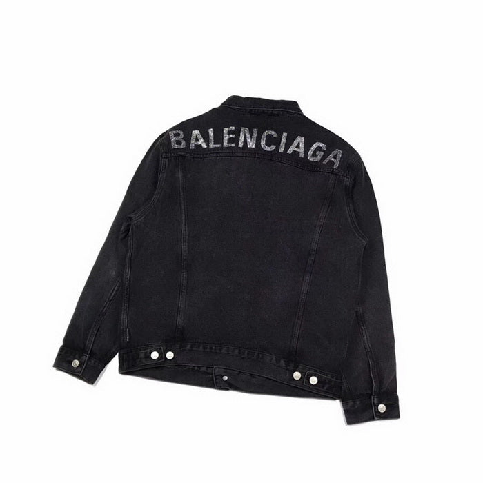 Balenciaga Logo Embellished Denim Jacket - Black