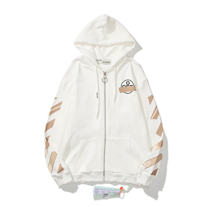OFF-WHITE Tape Diag Arrows Zipper Hoodie White