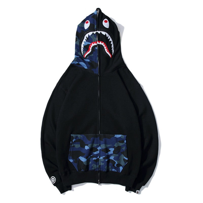 Bape Shark Zipper Black Blue Camo Pocket Hoodie