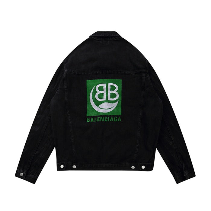 Balenciaga Back Logo Print Denim Jacket Black