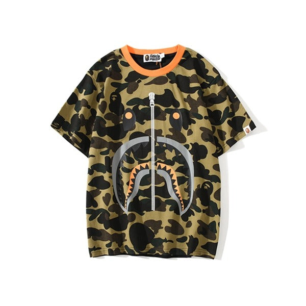 Bape Shark Green Camo Zipper Tee