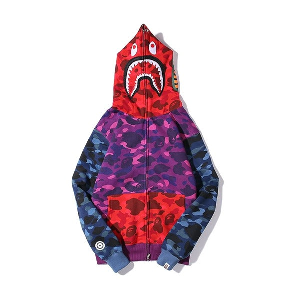 Bape Shark Zipper Colorful Camo Hoodie