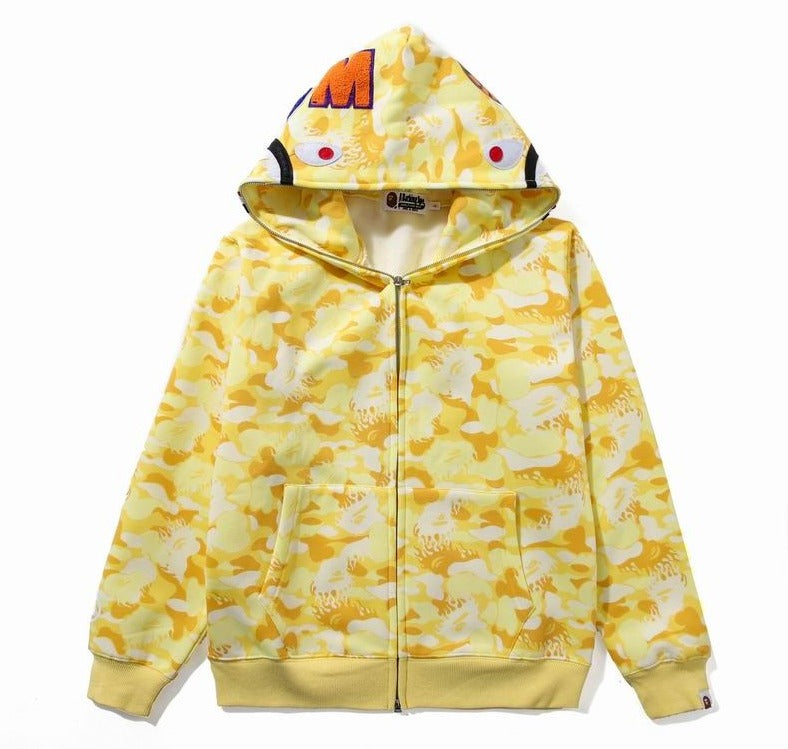 Bape Shark Zipper Yellow Camo Hoodie