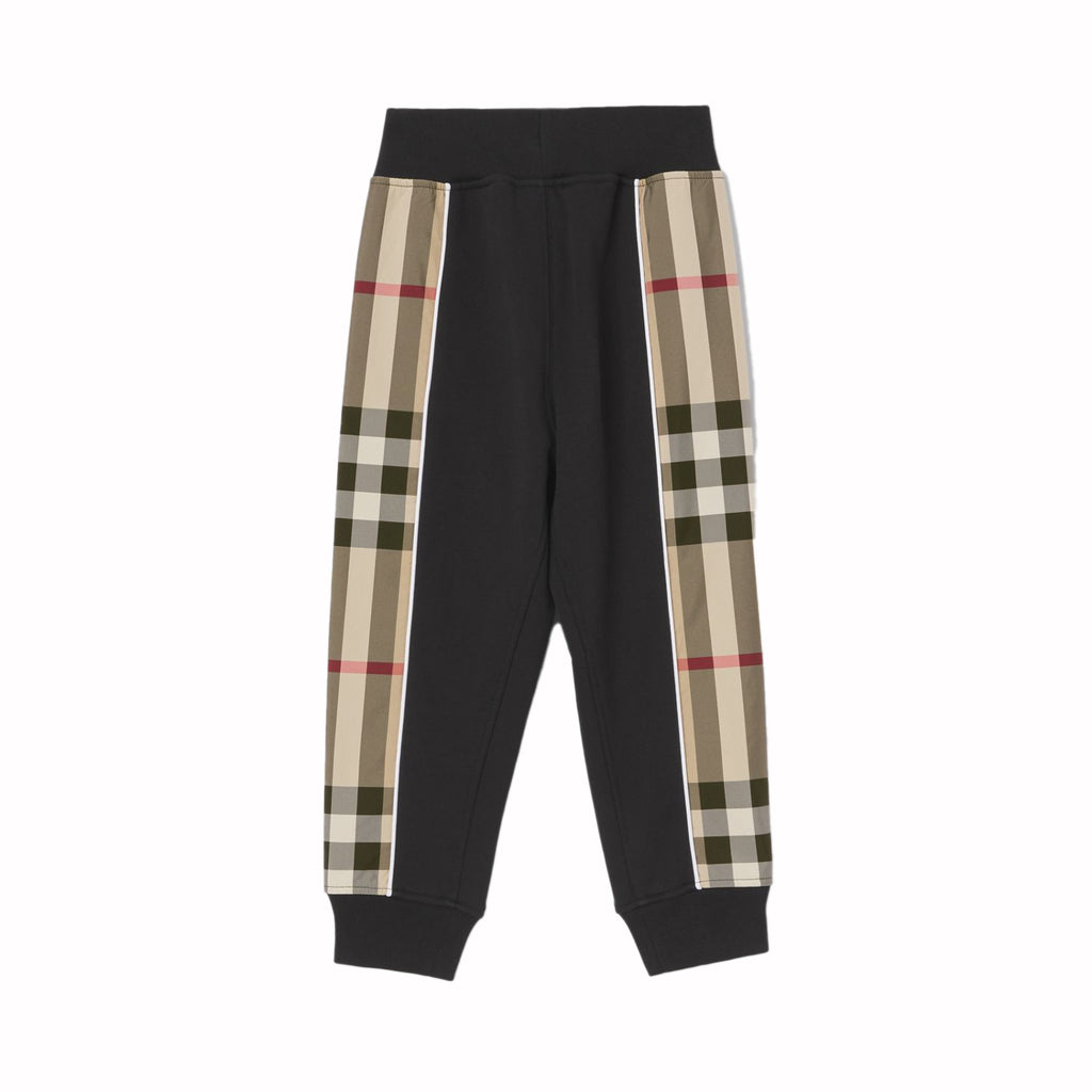 Burberry Check Panel Cotton Jogging Pants Black