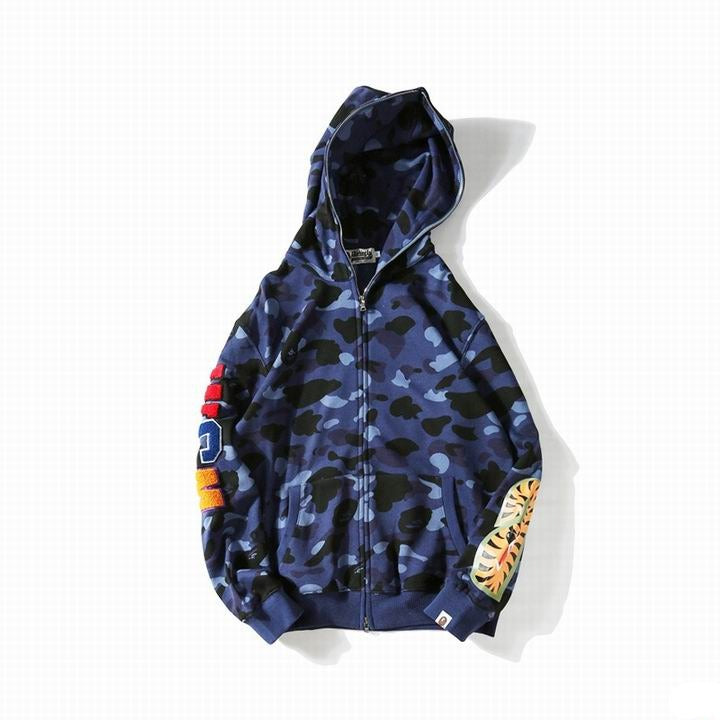 Bape Back Shark Zipper Hoodie Blue Camo