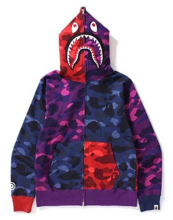 Bape Shark Zipper Hoodie Colorful Camo