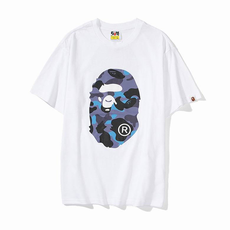Bape Blue Front/Back Camo Logo Print Tee White