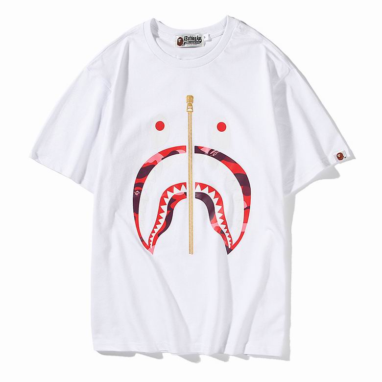 Bape Front Red Camo Shark Zipper Logo Print Tee White