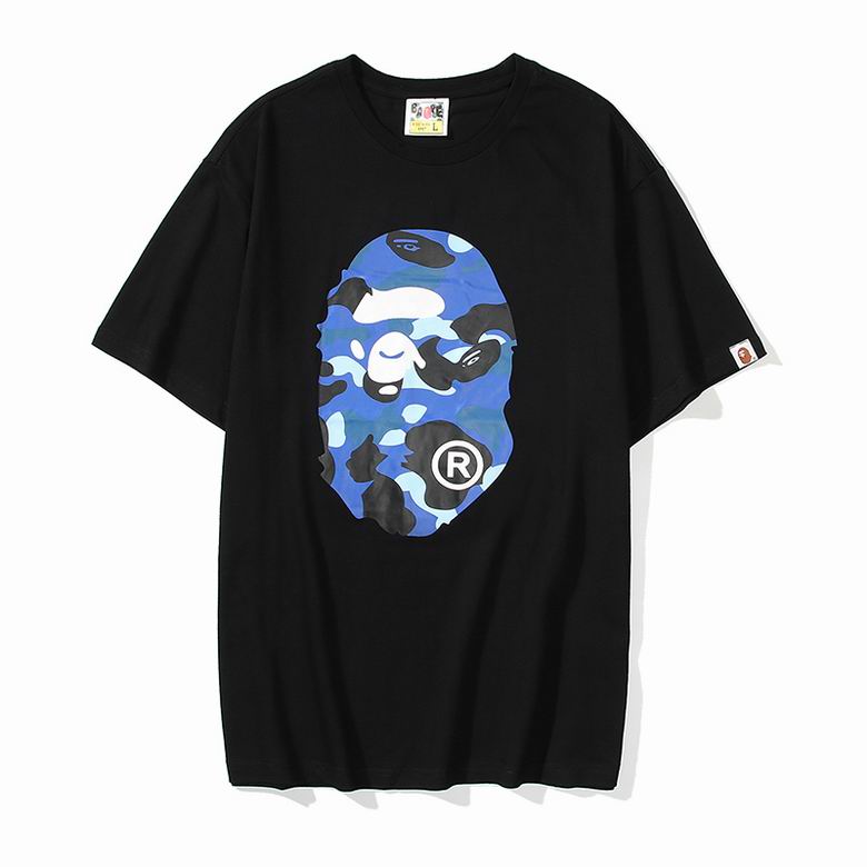 Bape Blue Front/Back Camo Logo Print Tee Black