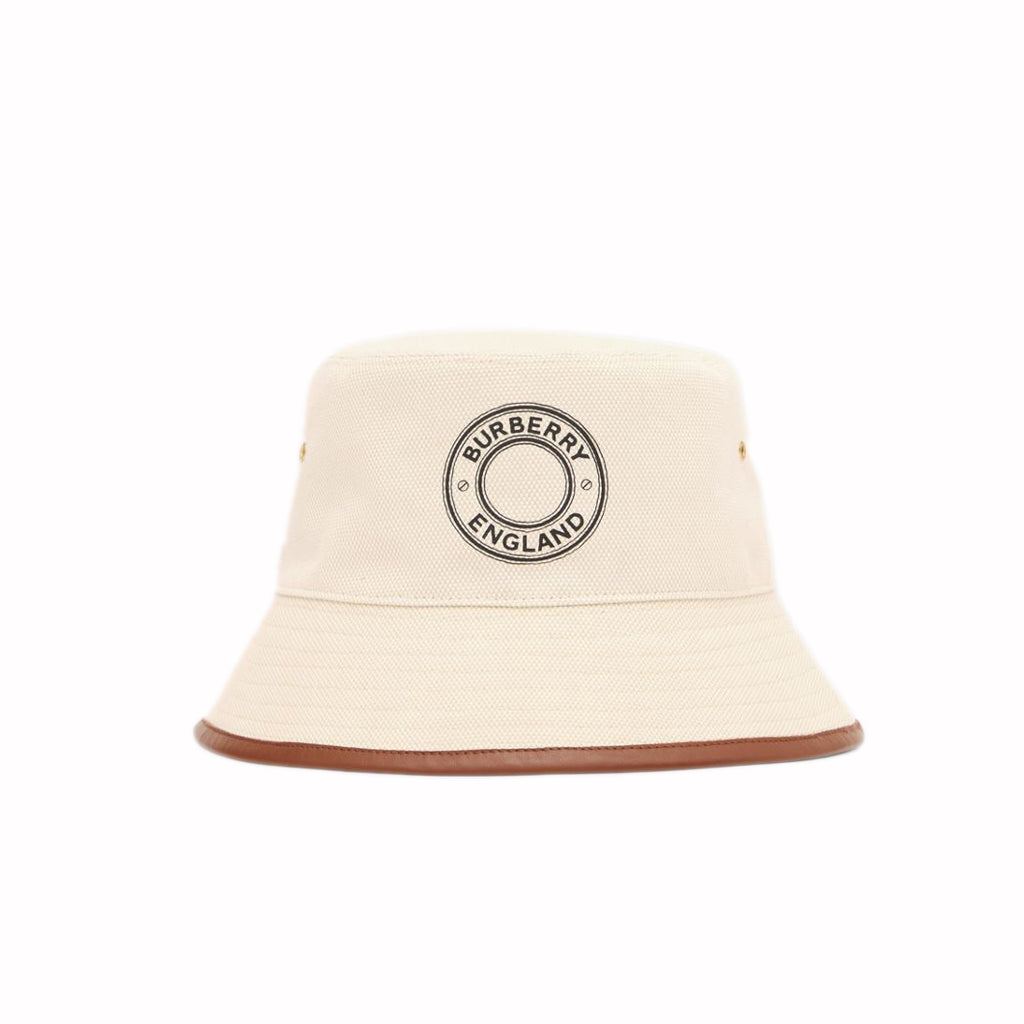 Burberry Leather Trim Logo Graphic Cotton Bucket Hat
