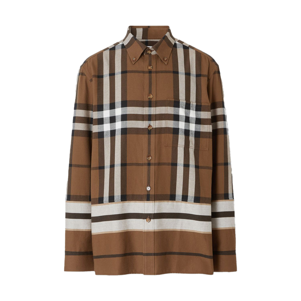 Burberry Check and Stripe Cotton Flannel Shirt
