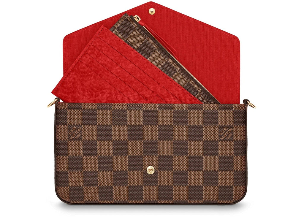 Louis Vuitton Pochette Felicie Damier Ebene Red Lining in Canvas with Gold-tone