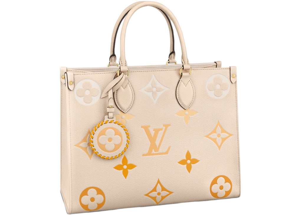 Louis Vuitton Onthego MM Cream/Saffron in Embossed Grained Cowhide Leather with Gold-tone