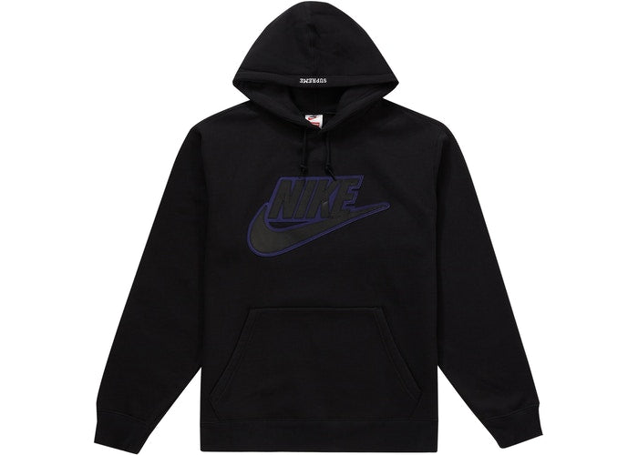 Supreme Nike Leather Applique Hooded Sweatshirt Black