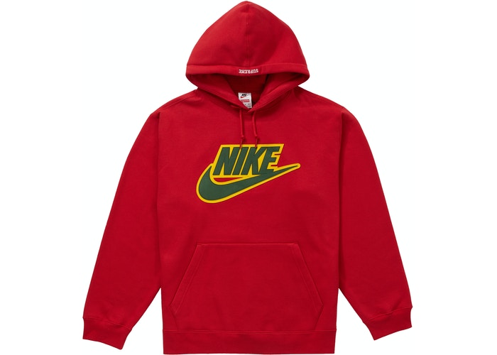 Supreme Nike Leather Applique Hooded Sweatshirt Red