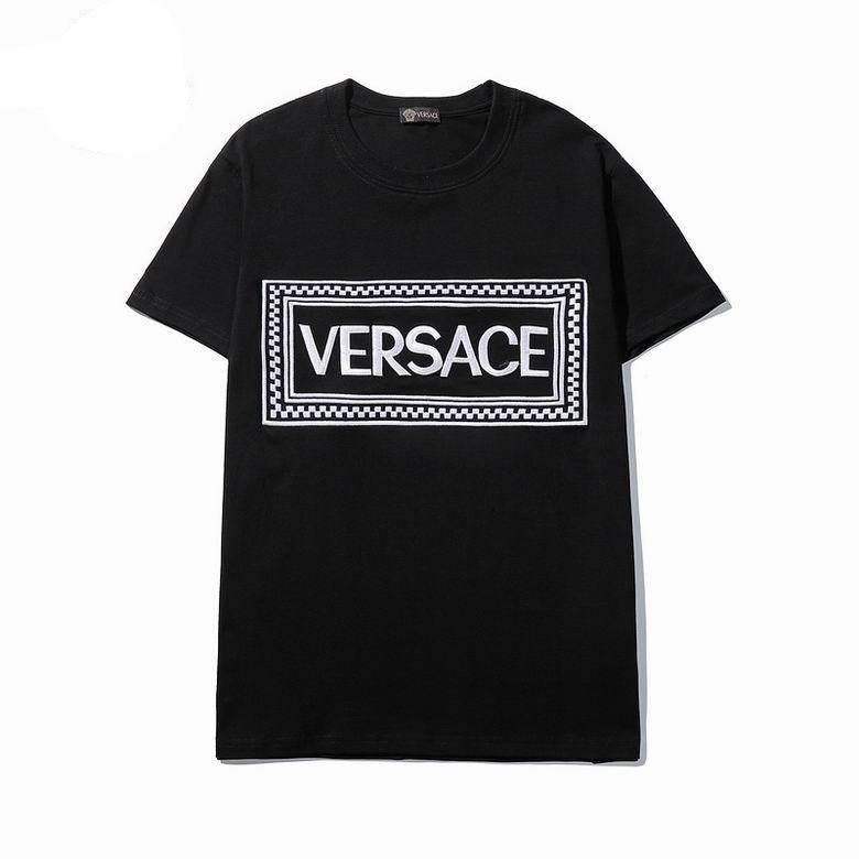 Versace logo check print cotton Tee Black