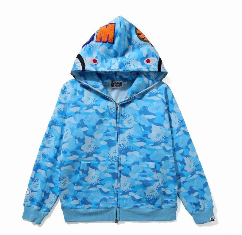 Bape Shark Zipper Blue Camo Hoodie