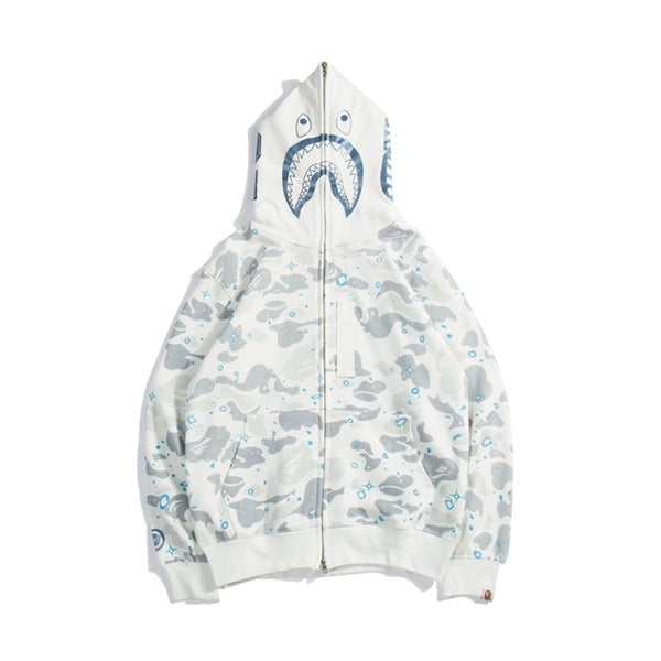 Bape Shark Zipper Hoodie White Camo