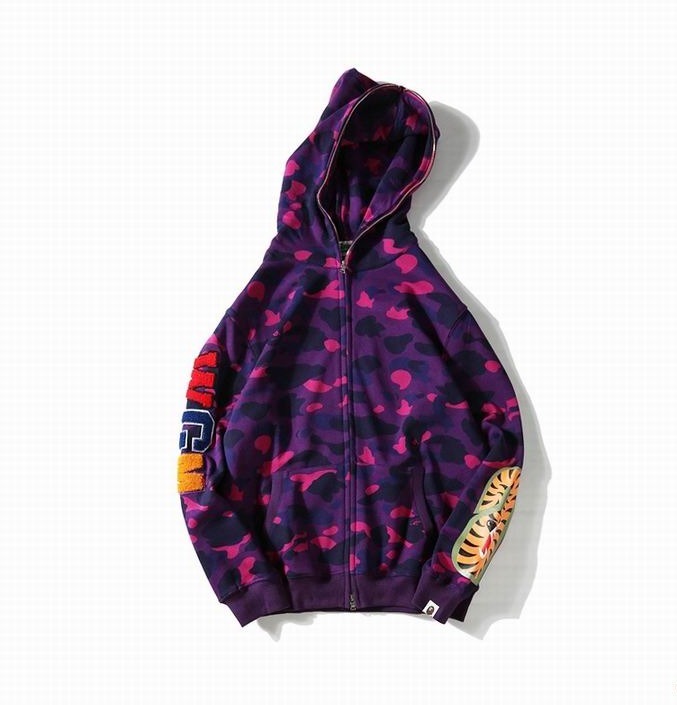 Bape Back Shark Zipper Hoodie Purple Camo
