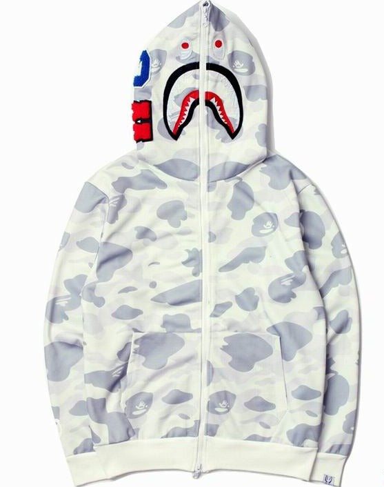 Bape Shark Zipper Hoodie White Camo