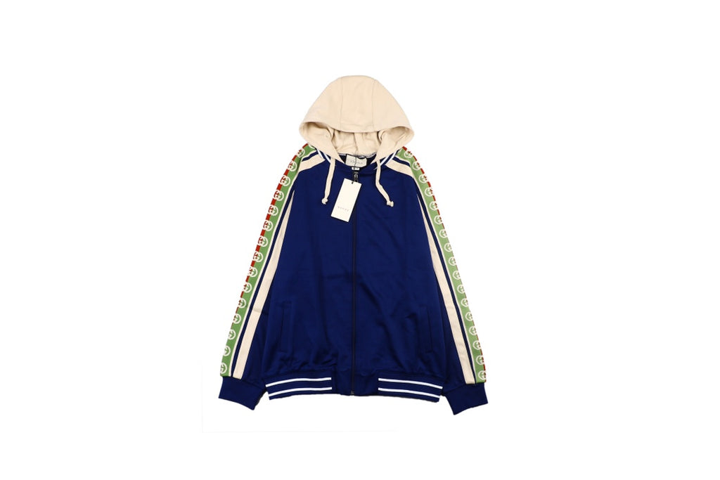 GUCCI Logo Tape Hooded Cotton Blend Bomber Blue