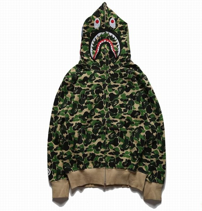 Bape Shark Zipper Hoodie Green Camo