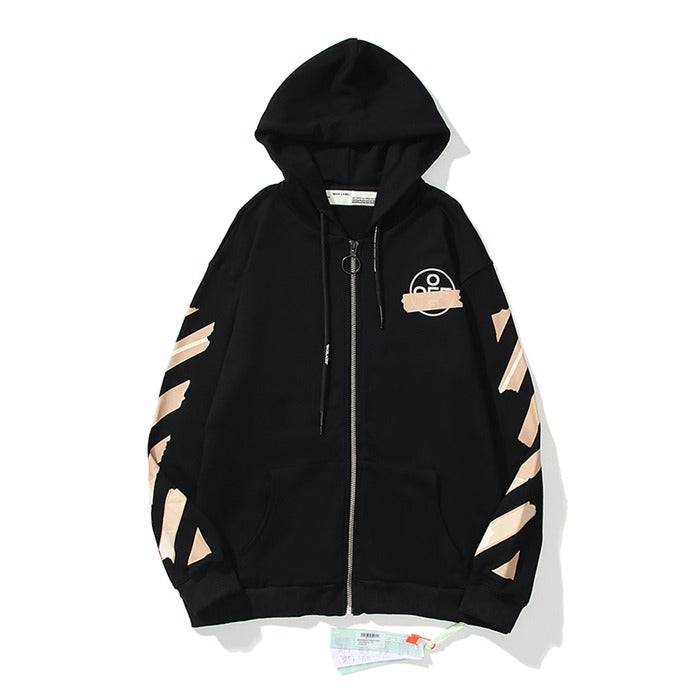 OFF-WHITE Tape Diag Arrows Zipper Hoodie Black