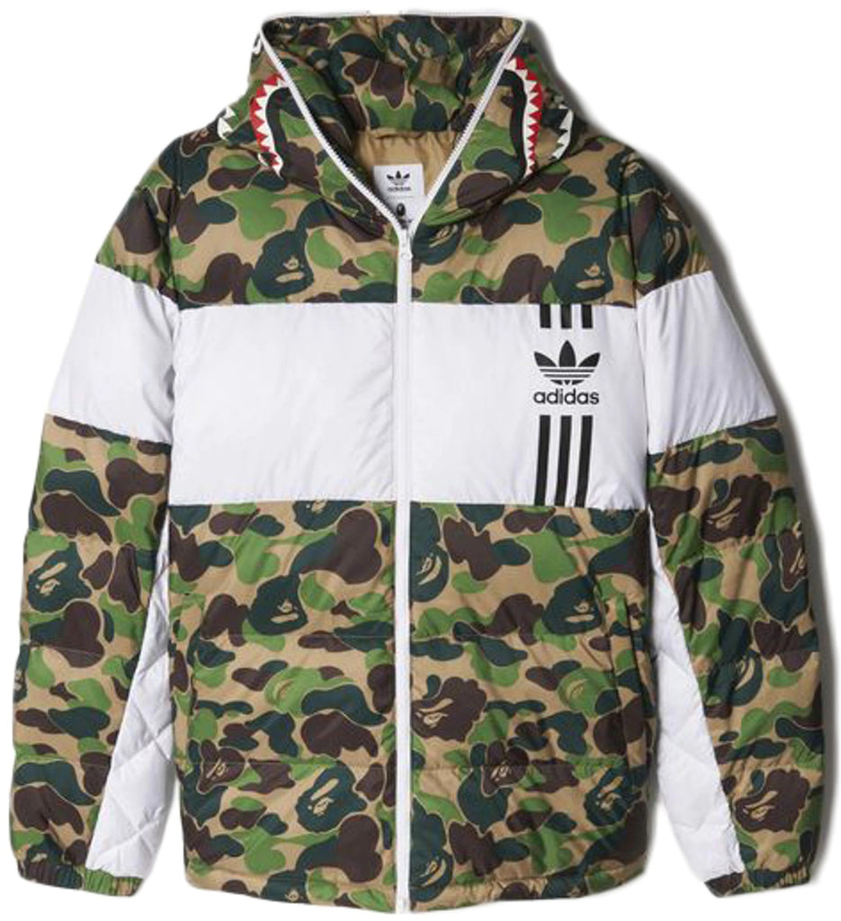 BAPE X adidas ABC Camo Firebird Shark Puffer Jacket Green