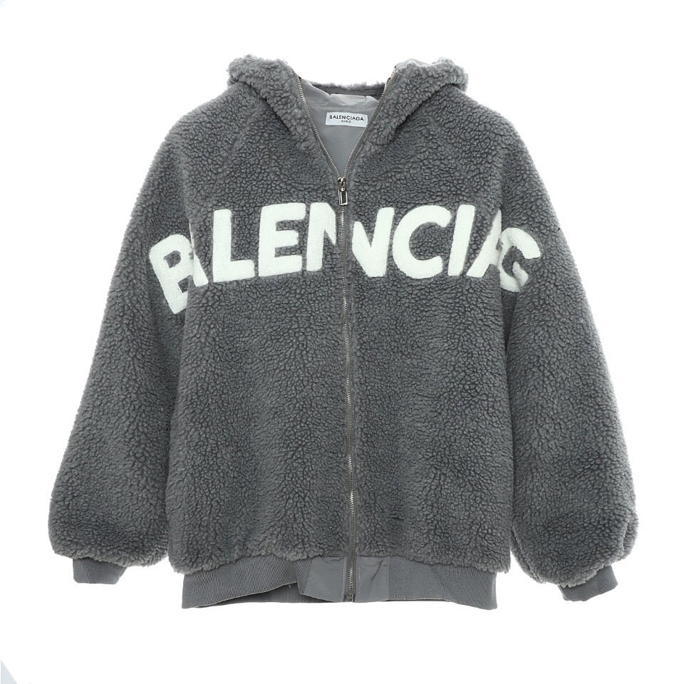 Balenciaga Front Logo Print Polar Hoodie Gray